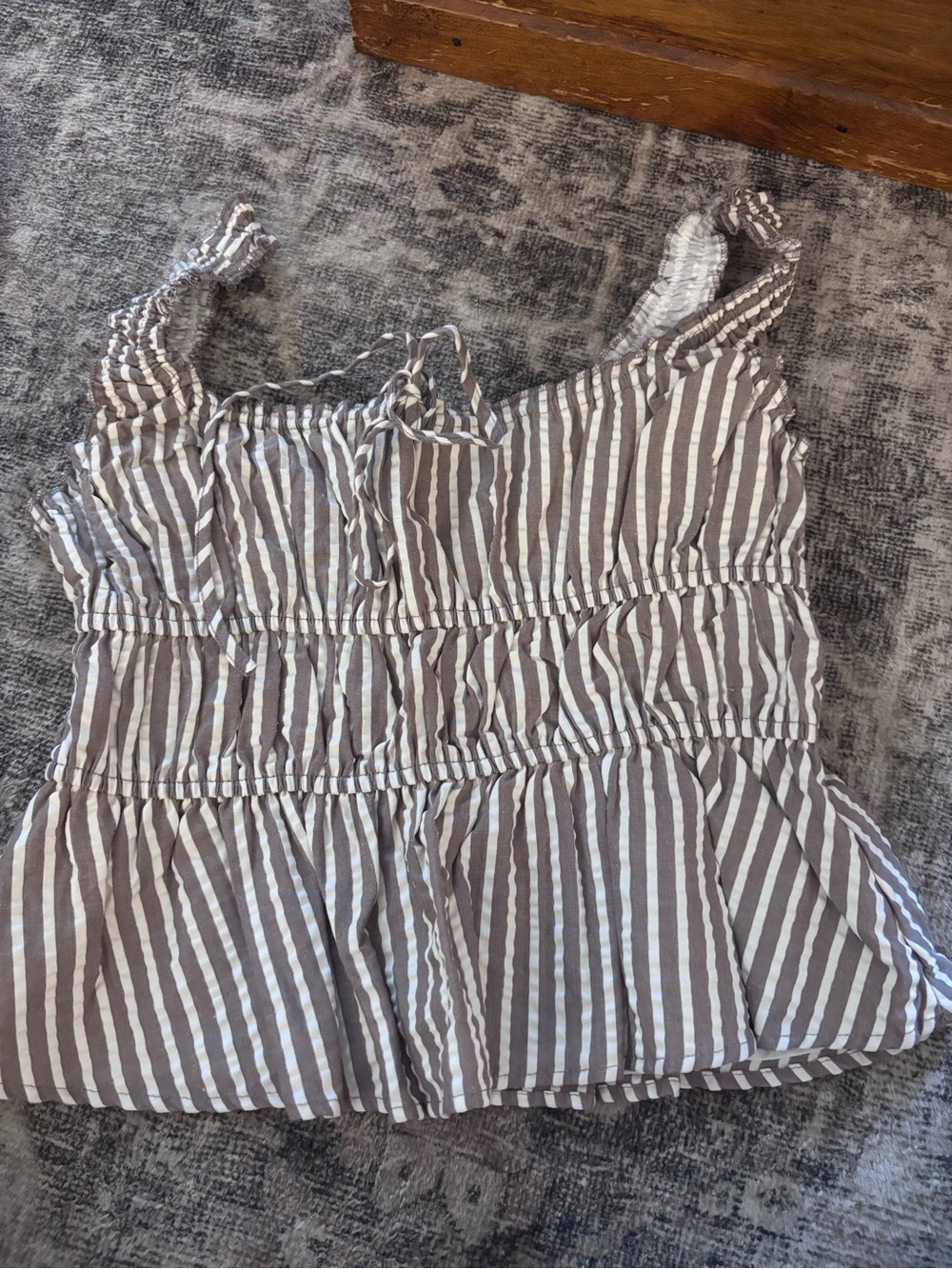 Striped Ruffle One-Piece Tank Top - White and Brown